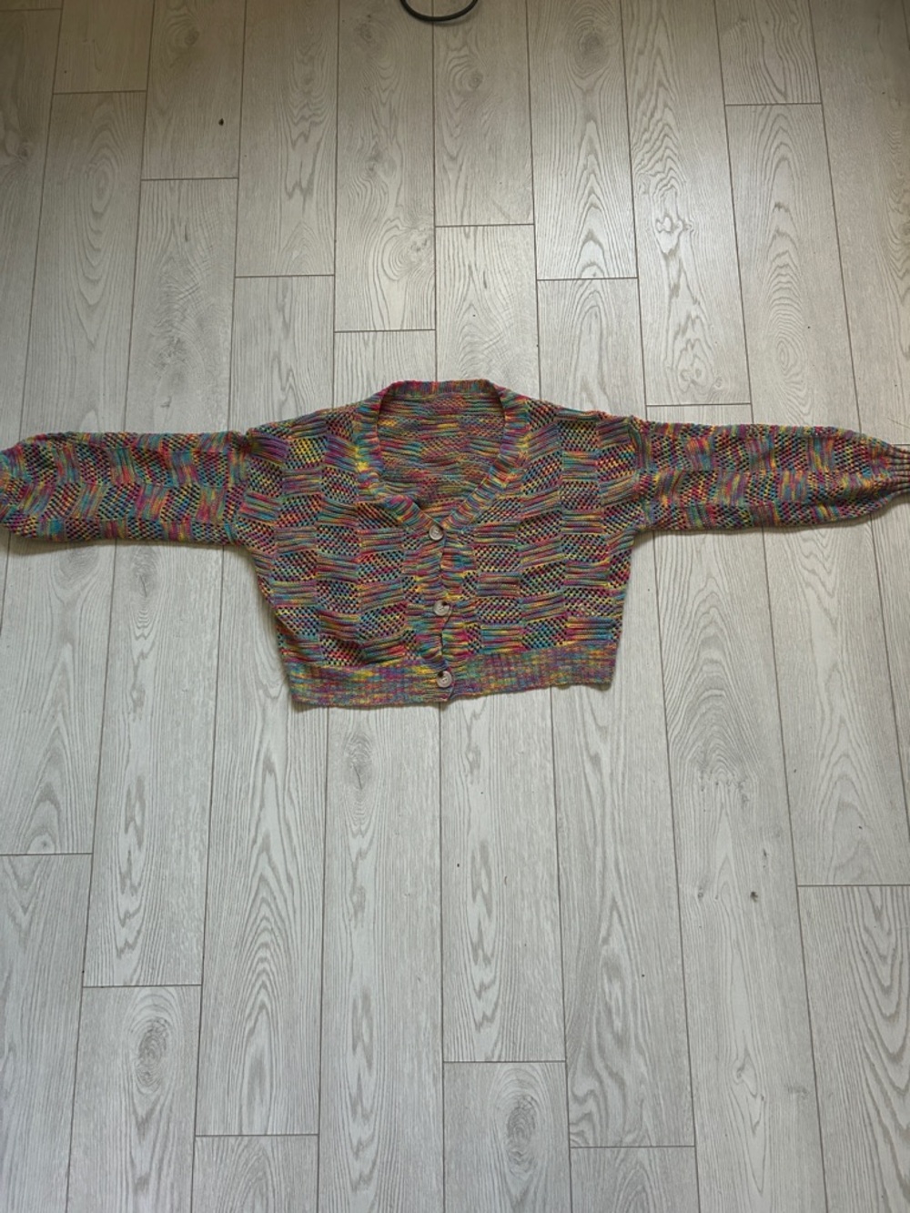 Multicolor Cropped Button-Up Knit Cardigan